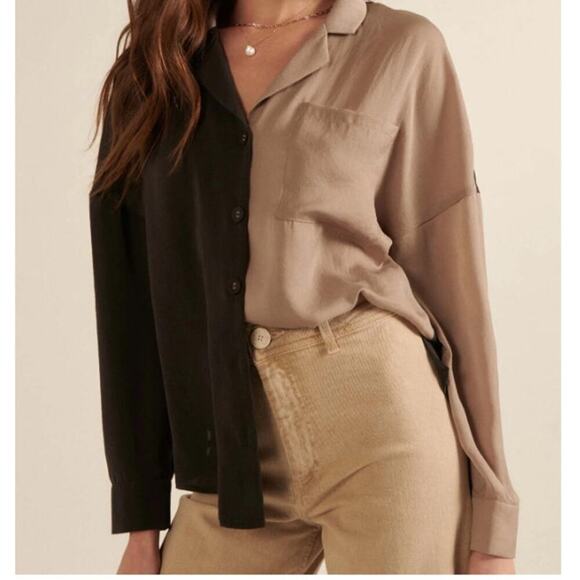 Promesa Double Trouble Colorblock Washed Satin Shirt - Picture 1 of 12